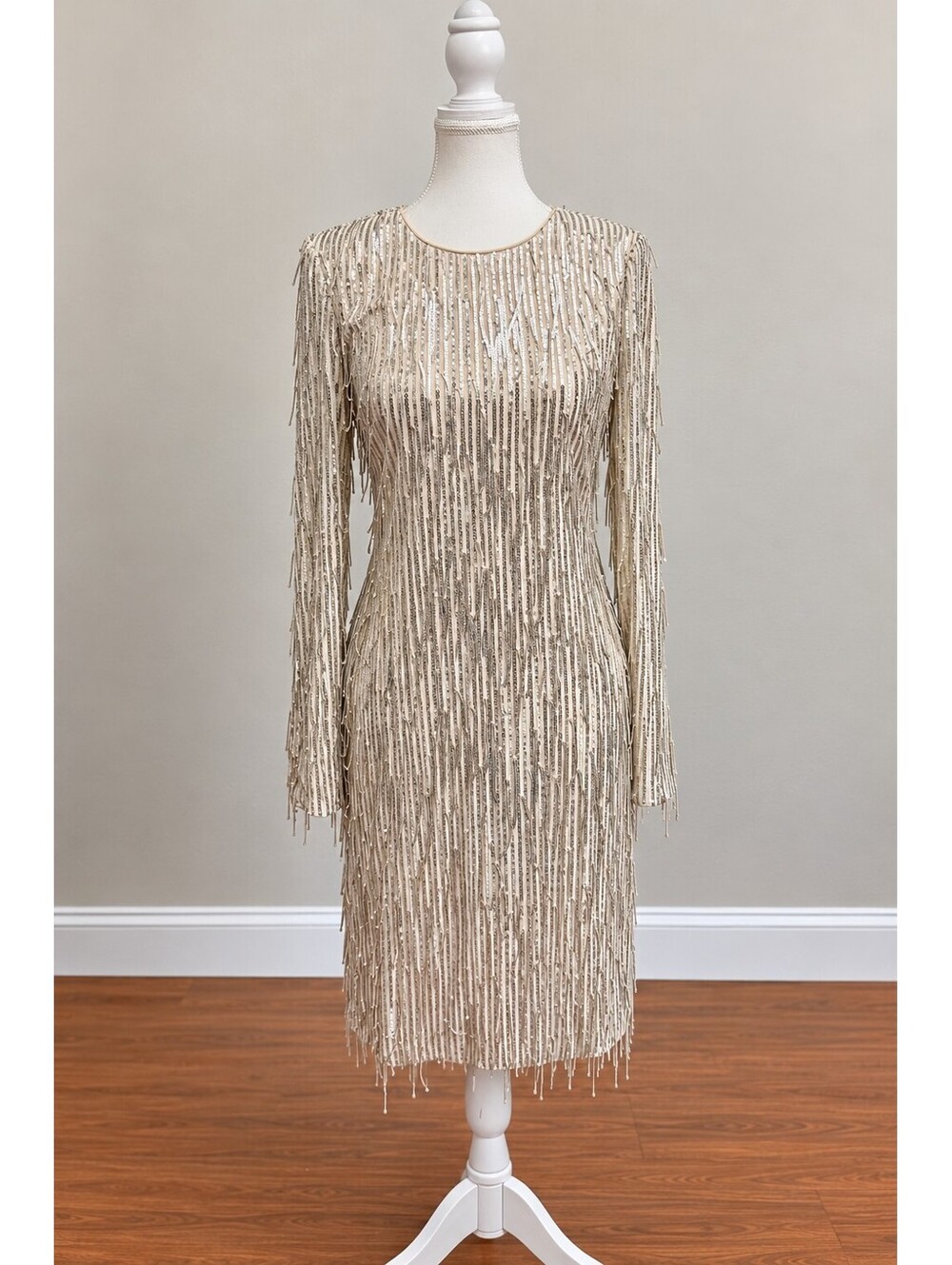 Eliza J Silver Sequin Fringe Long Sleeve Cocktail Dress Size 6